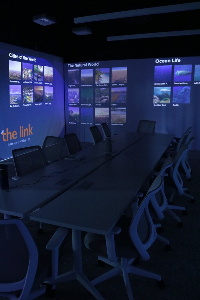 The Flagler Health+ Immersive Studio walls display a menu of destinations and experiences that, once selected, can be projected all around occupants of the room.